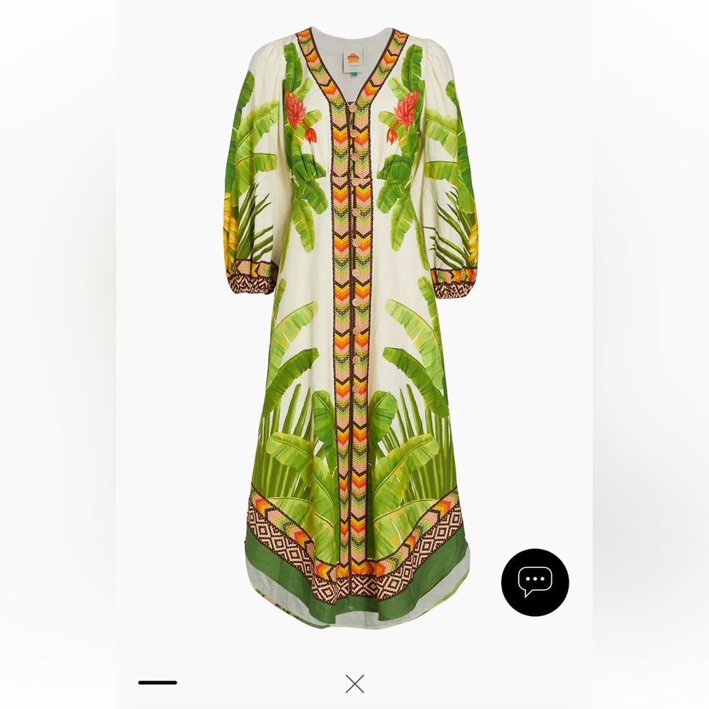 🎉Host pick 🎉NWT  Farm Rio Fresh Forest Linen-Blend Midi-Dress - Picture 2 of 13